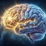 Metaphorical medical visualization of targeted brain activation in the Dorsolateral Prefrontal Cortex (DLPFC) illustrating neuroplasticity and the strengthening of neural pathways to treat major depressive disorder